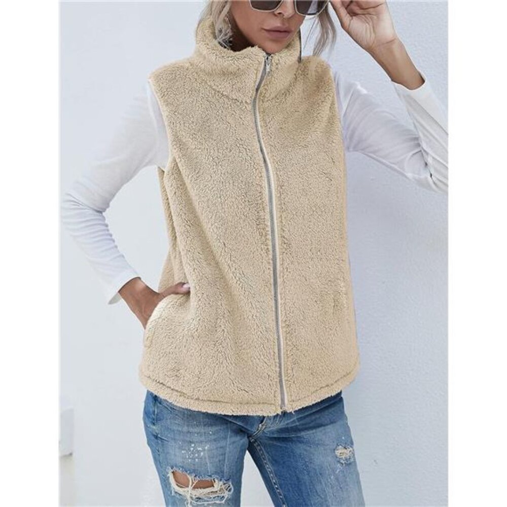 Womens Fuzzy Sherpa Fleece Lightweight Vest - Picture 4 of 7